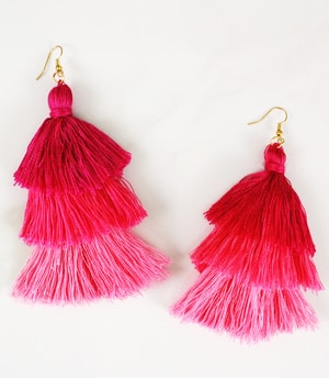 pinkish tassel earrings made of embroidery string