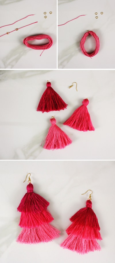 The steps requied to produce a set of tassel earrings