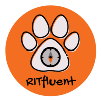 RITfluent logo with orange background and a tiger paw with a compass at its center